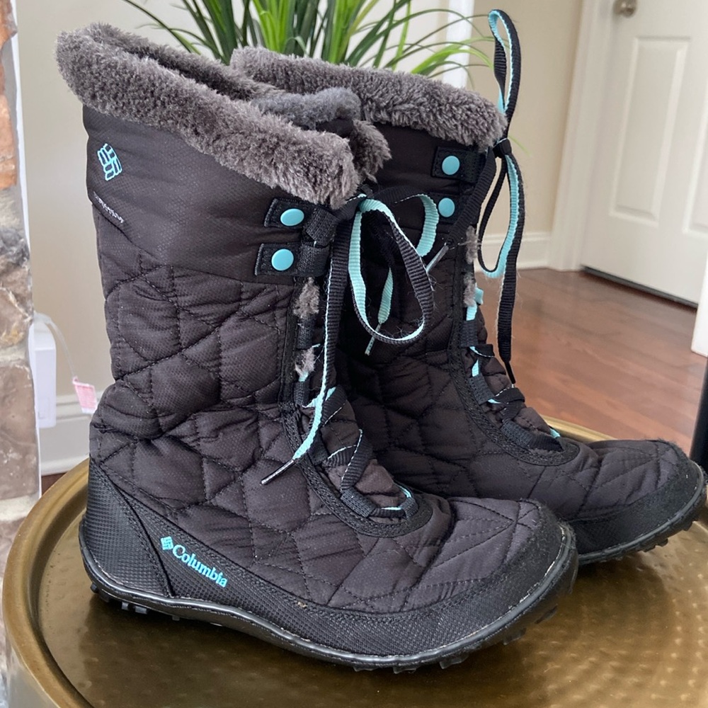 Columbia Black and Teal Kids Winter Boots